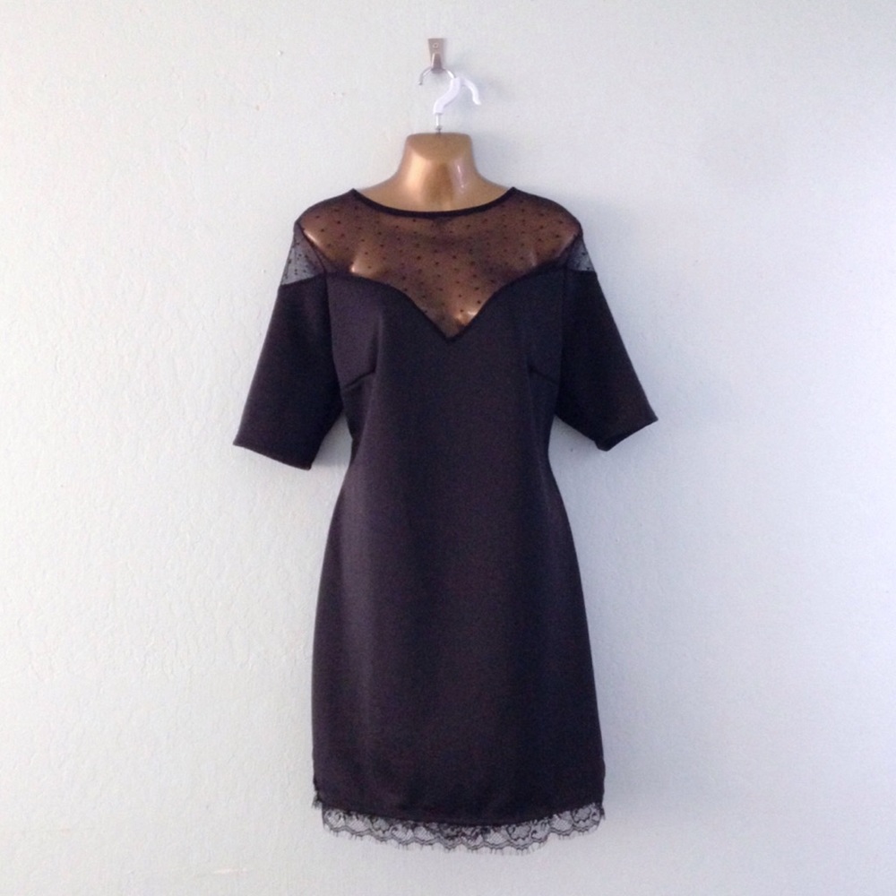 K + Glam Black Swiss Dot Illusion Bodycon Dress